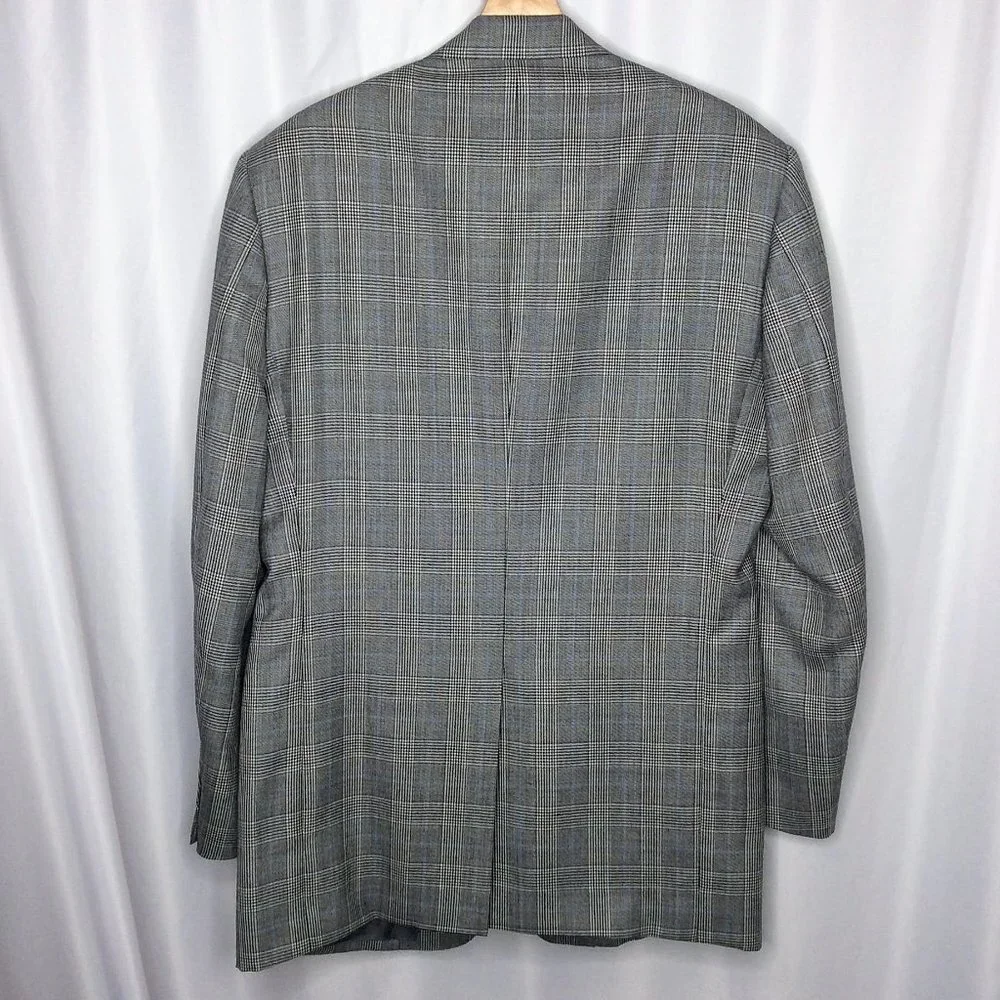 Brooks Brothers 1818 Madison Suit Jacket Mens Size 42L Glen Plaid Wool Silk Gray
